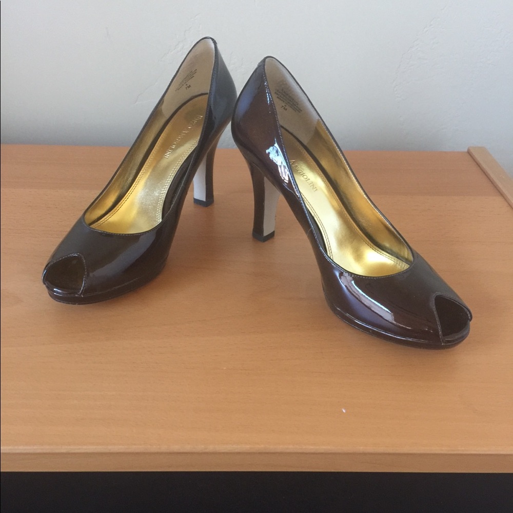 Dark Brown Patient Leather Shoes - Open Toe